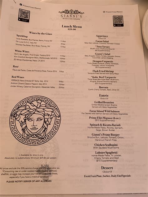 versace brunch menu